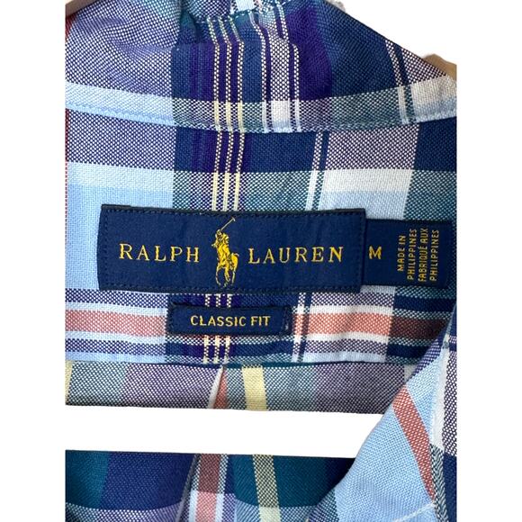 Ralph Lauren Blue Plaid Classic Fit Long Sleeve Button Up Shirt Men's Medium - Picture 7 of 8